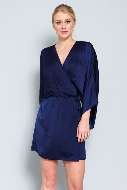 Elegant Kimono Sleeve Wrap Mini Dress ...